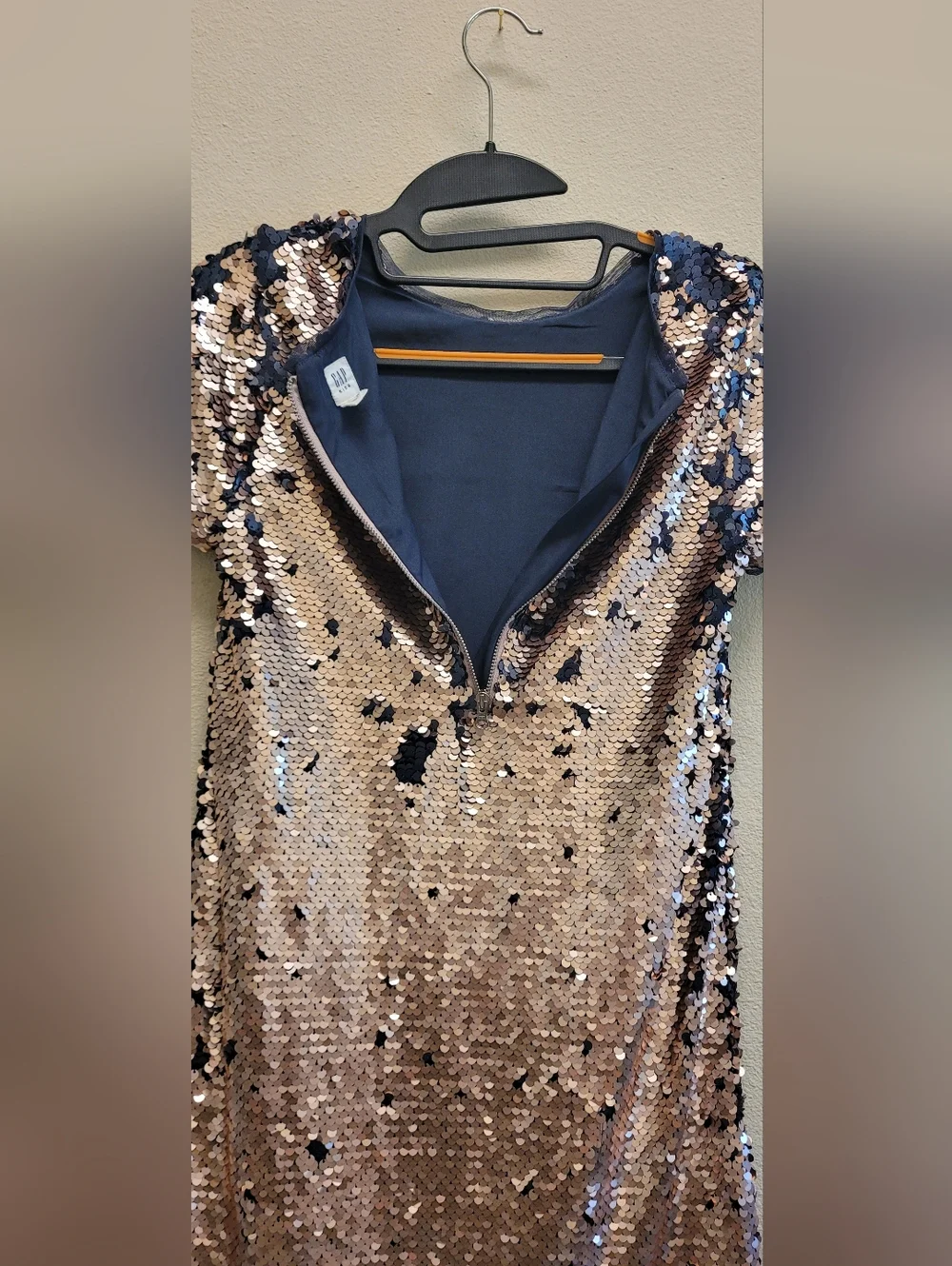 GAP kids Sequin Dress Rose Gold and Navy Blue Short Sleeve  XL